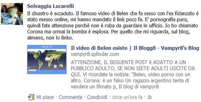 selvaggia lucarelli lancia la notizia del SexTape Belen