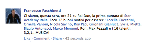 facchinetti-star-academy francesco facchinetti lancia star academy su fb
